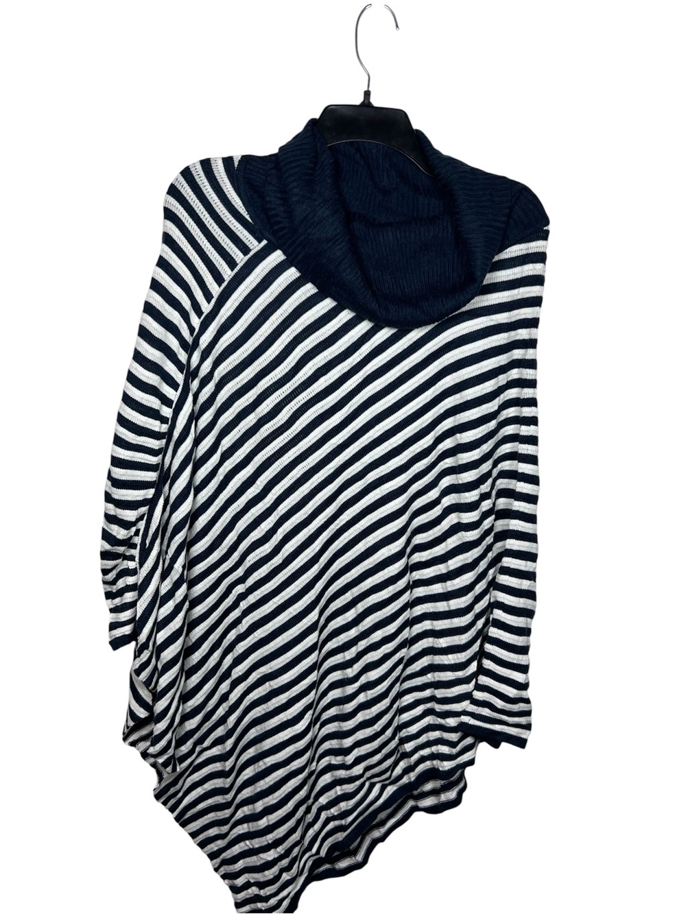 Striped Navy and White Cowl Neck Poncho